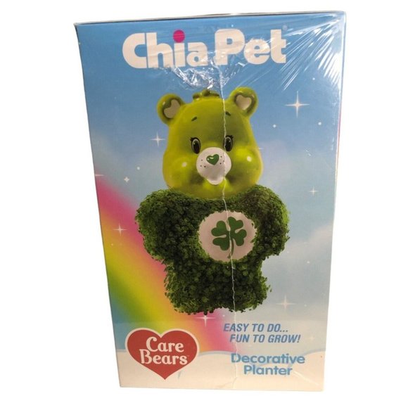 Chia Pet Care Bears Good Luck Bear Decorative Pottery Planter Green NIB Sealed - Picture 3 of 11